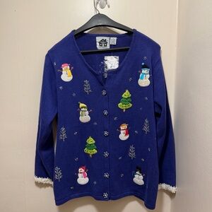 NWT VTG Storybook Knit Cardigan Ugly Christmas Sweater Snowman Wonderland Large